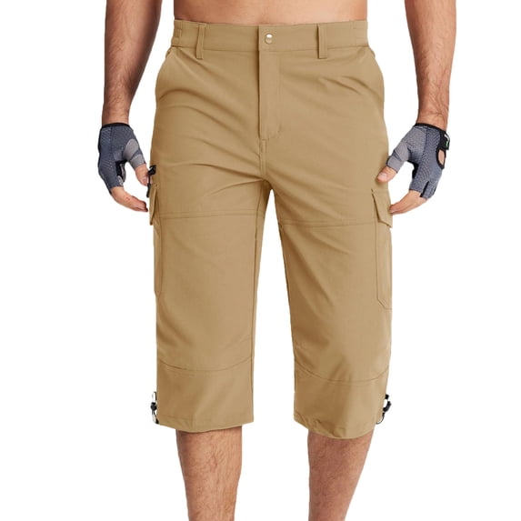 Cargo Capri Pants for Men Multi-Pockets Button Elastic Waist Outdoor Hiking Travel Shorts Fathers Gift