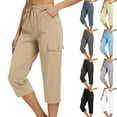 thumbnail image 1 of Cargo Capri Pants for Women Casual Summer Drawstring Elastic Waist Quick Dry Hiking Capris with Pockets, 2XL, 1 of 7