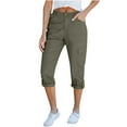 thumbnail image 1 of Cargo Capri Pants for Women High Waisted Casual Elastic Waist Rolled Hem Capris Relaxed Fit Trousers with Pockets, 1 of 8