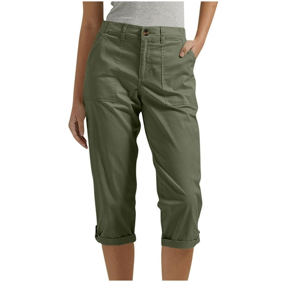 Cargo Capri Pants for Women High Waisted Relaxed Fit Elastic Waist Capris Trousers Casual Summer Cargo Capris with Pockets