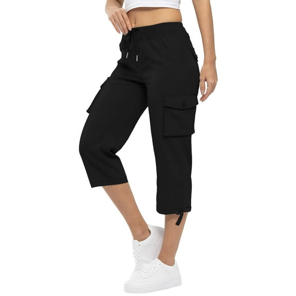 Cargo Capri Pants for Women Lightweight Quick Dry Hiking Pants Casual Outdoor Trip Loose Cropped Sports Pants Black M