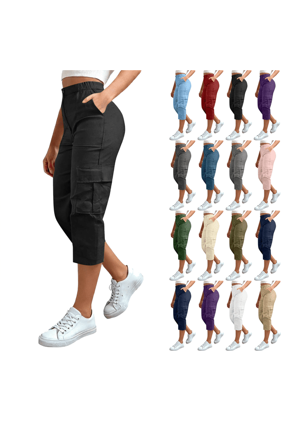 Cargo Capri Pants for Women Plus Size Summer Casual High Waist Straight Leg Capris Outdoor Hiking Workout Cropped Pants,Sizes S-5XL