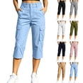 thumbnail image 1 of Cargo Capri Pants for Women with Pockets Elastic Waisted Straight Leg Slim Casual Capris, 1 of 8