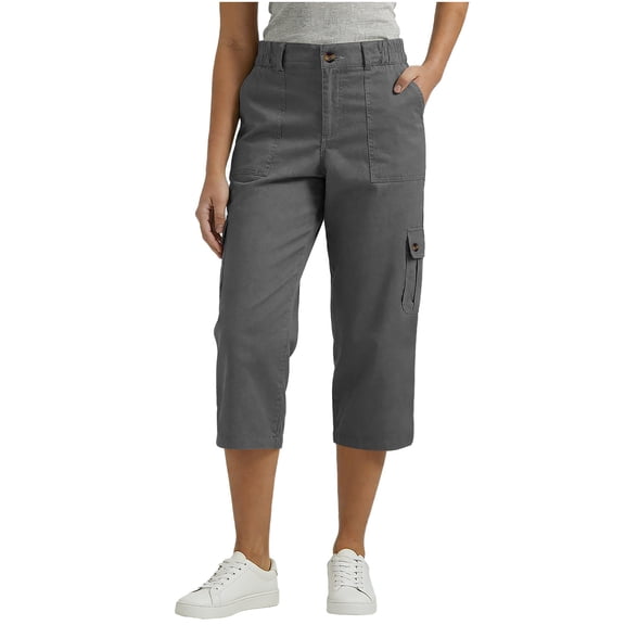 Cargo Capri Pants for Womens Dressy Casual Straight Leg Twill Capris Multi Pockets Outdoor Hiking Travel Clothes Dark Gray, S