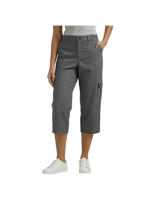 Cargo Capri Pants for Womens Dressy Casual Straight Leg Twill Capris Multi Pockets Outdoor Hiking Travel Clothes Dark Gray, S