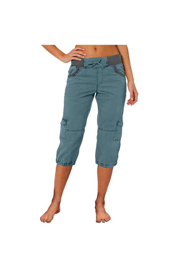 Cargo Capris For Women With Pockets Casual Drawstring Baggy Petite Pants Lightweight Low Rise Hiking Athletic Work Joggers Color blocking