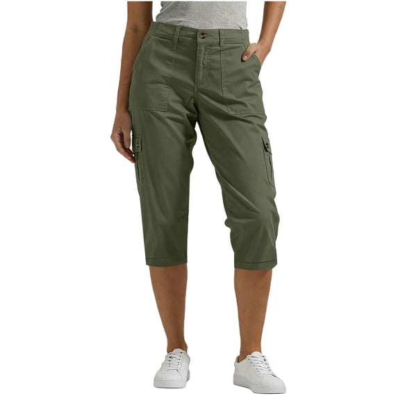 Cargo Capris Pants for Women with Pockets Summer Solid Color Elastic Waist Cropped Pants Lightweight Quick Dry Loose Fit Casual Shorts Work Clothes for Travel Hiking