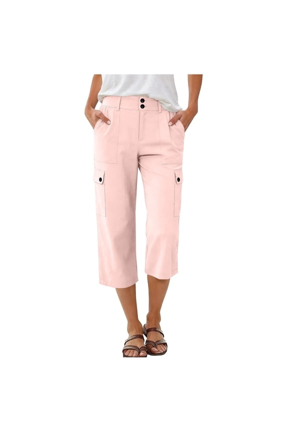 Cargo Capris Pants for Women Waterproof Quick Dry Petite Capri Cargo Pants with Pockets Lightweight Pull On Athletic Hiking Joggers Pink M