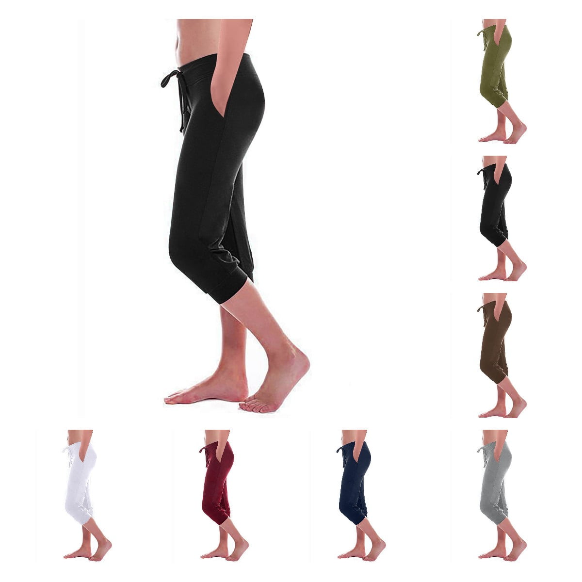 Cargo Capris Pants for Women with Pockets Plus Size Drawstring