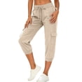 thumbnail image 1 of Cargo Capris for Women High Waisted Multi-Pockets Athletic Joggers Relaxed Drawstring Summer Casual Pants Beige XL, 1 of 7