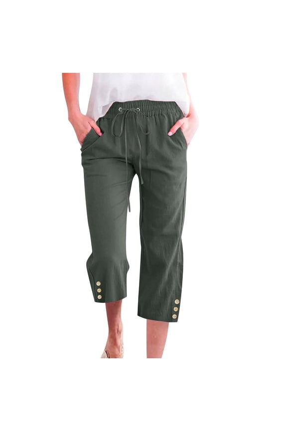 Cargo Capris for Women New Fashion Womens Casual Color Elastic Loose Pants Straight Wide Leg Trousers with Pocket Style B-10 Army Green XXL