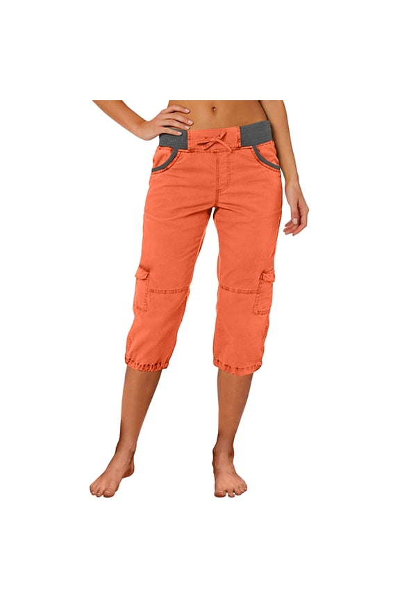 Cargo Capris for Women Plus Size Cotton Mid Rise Capri Pants Stretchy Travel Hiking Joggers Cargo Pants with Pockets, 2XL