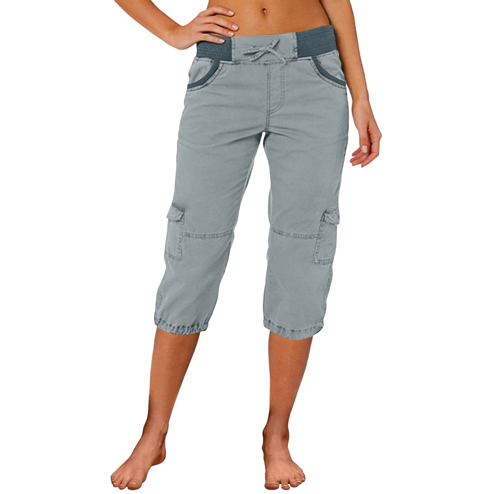 Cargo Capris for Women Plus Size Cotton Mid Rise Capri Pants Stretchy ...