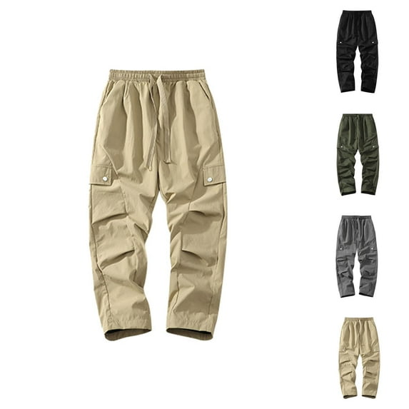 Cargo Combat Pants for Men 2025 Relaxed Fit Casual Elastic Waist Drawstring Cargo Hiking Pants with Pockets Trousers