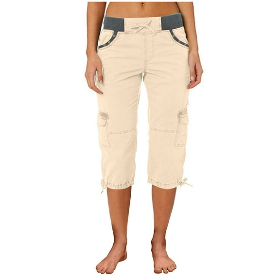 Cargo Cotton Capri Pants for Women Quick Dry Pants High Waisted Trousers Loose Wide Leg Capris