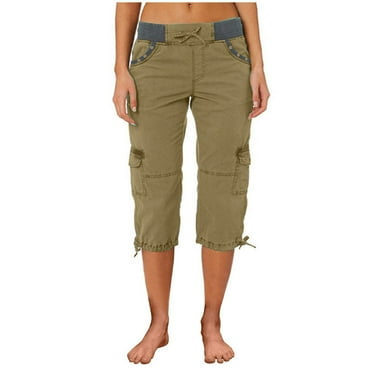 Cargo Cotton Capri Pants for Women Quick Dry Pants High Waisted Trousers Loose Wide Leg Capris
