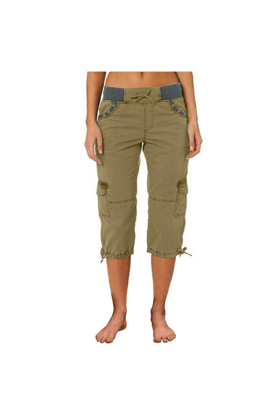 Cargo Cotton Capri Pants for Women Quick Dry Pants High Waisted Trousers Loose Wide Leg Capris
