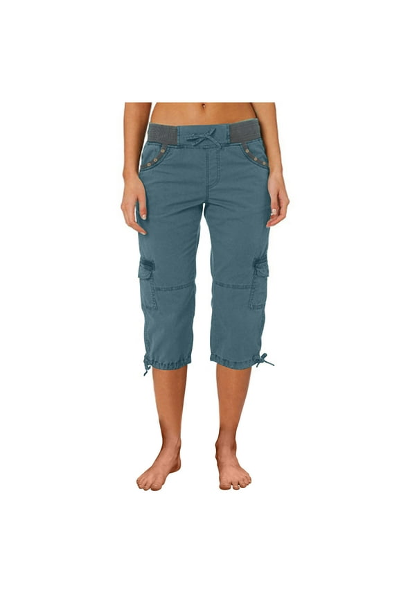 Cargo Cotton Capri Pants for Women Quick Dry Pants High Waisted Trousers Loose Wide Leg Capris