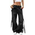 thumbnail image 1 of Cargo Denim Pants For Women Zip Up Button Down Straight Leg High Waist Loose Casual Vintage Trousers With Multi Pockets (S, Black), 1 of 6