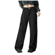 Cargo Denim Pants for Women High Waist Wide Leg Casual Cargo Jeans Vintage Trousers with 6 Pockets Y2K Streetwear