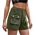 thumbnail image 1 of Cargo Denim Shorts for Teen Girls High Waist Multi-pocket Y2K Jean Short Folded Hem Straight Leg Cargo Cowgirl Shorts, 1 of 7