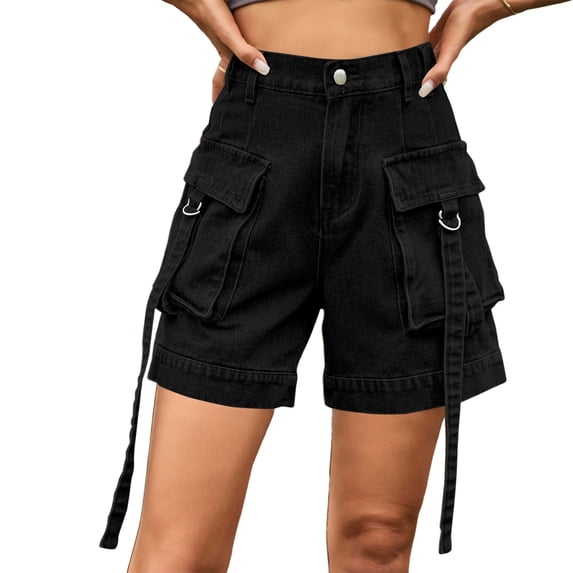 Cargo Denim Shorts for Women High Waisted Relaxed Fit Jorts Casual Trendy Summer Hot Pants with Pockets