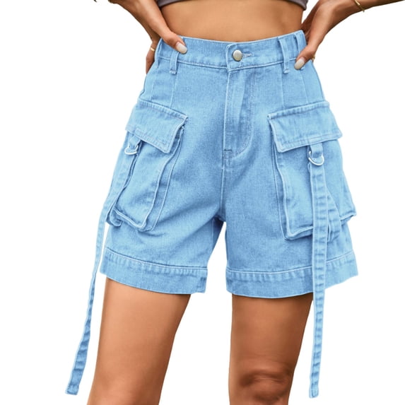 Cargo Denim Shorts for Women High Waisted Relaxed Fit Jorts Casual Trendy Summer Hot Pants with Pockets
