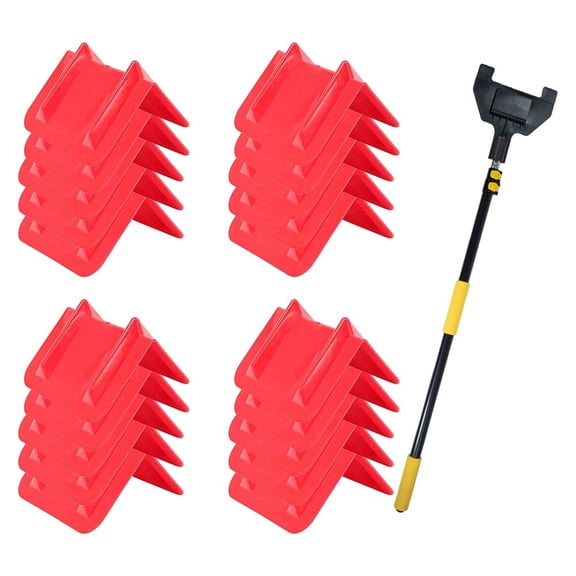 Cargo Edge Protector Kit - 20Pcs 8" x 12" Red V-Shaped Flatbed Corner Protectors for Cargo Loads & 1Pc 8 ft Extension Handle Pole with Locking Clamps for Easy Placement