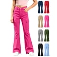 thumbnail image 1 of Cargo Flare Pants for Girls Solid Color High Waist Trousers with Multiple Pockets for Casual & Outfit Wear, 1 of 8