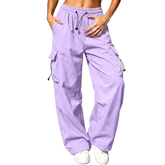 Cargo Hiking Pants for Women 2026 Lightweight Wide Leg Travel Pants Elastic High Waist Parachute Pant Casual Outdoor Camping Joggers