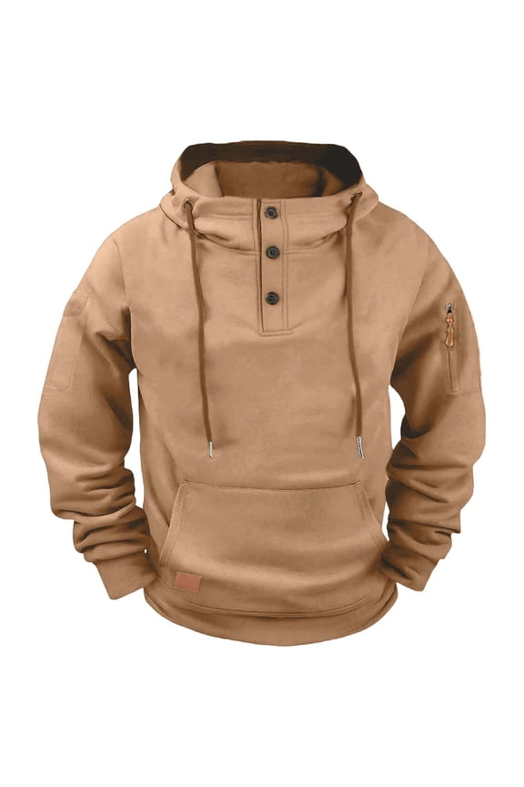 Cargo Hoodies for Men Button Up Pullover Sweatshirt Raglan Sleeve Kangaroo Pocket Shirts Tactical Military Jacket