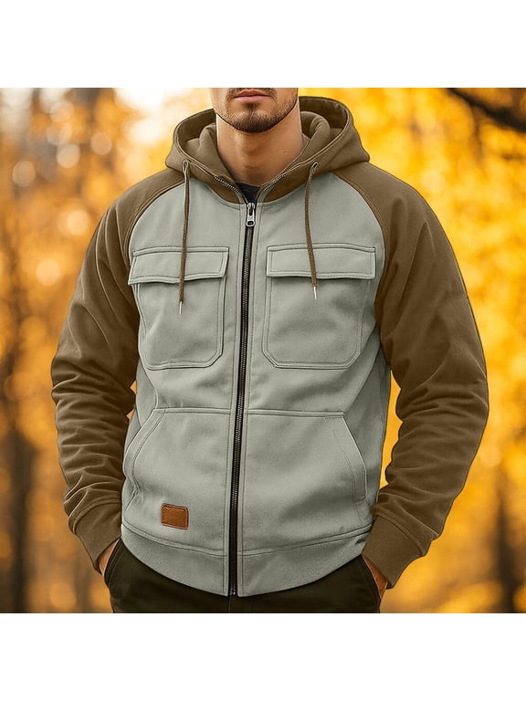 Cargo Hoodies for Men Lightweight Tactical Zip up Sweatshirt Gym Workout Hooded Jacket with Multi Pockets New Casual Outerwear for Men Gray XXL