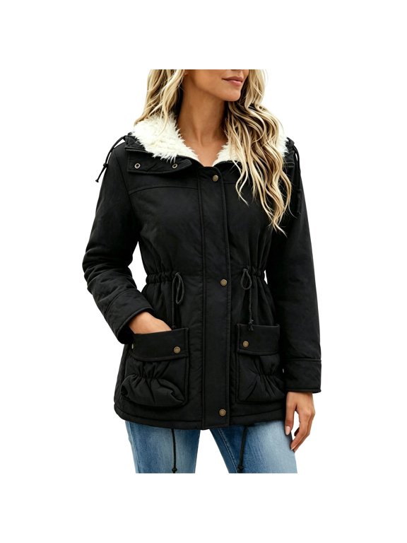 Cargo Jacket For Women Full Zip Drawstring Waist Long Sleeve Double Flap Pocket Airy Windbreaker,Solid Color Casual Outdoor Hiking Daily Warm Season Outwear Coat