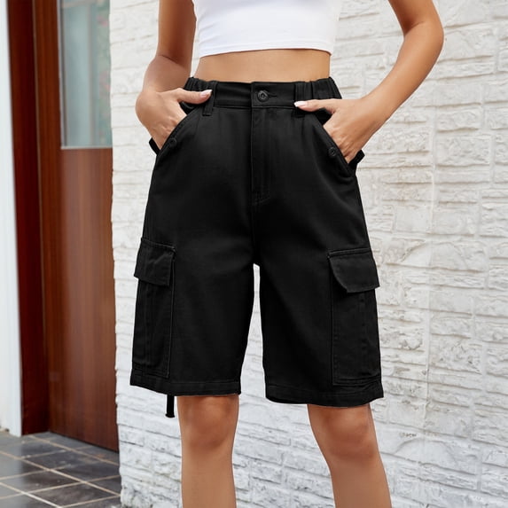 Cargo Jean Shorts for Women Summer High Waisted Straight Leg Loose Jeans Casual Summer Pants with Pockets