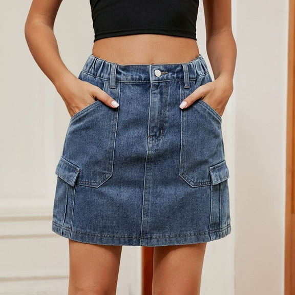 Cargo Jean Skirts for Women Trendy Denim Short Skirt with Pocket Casual Summer Going out Beach Outfits Blue XL