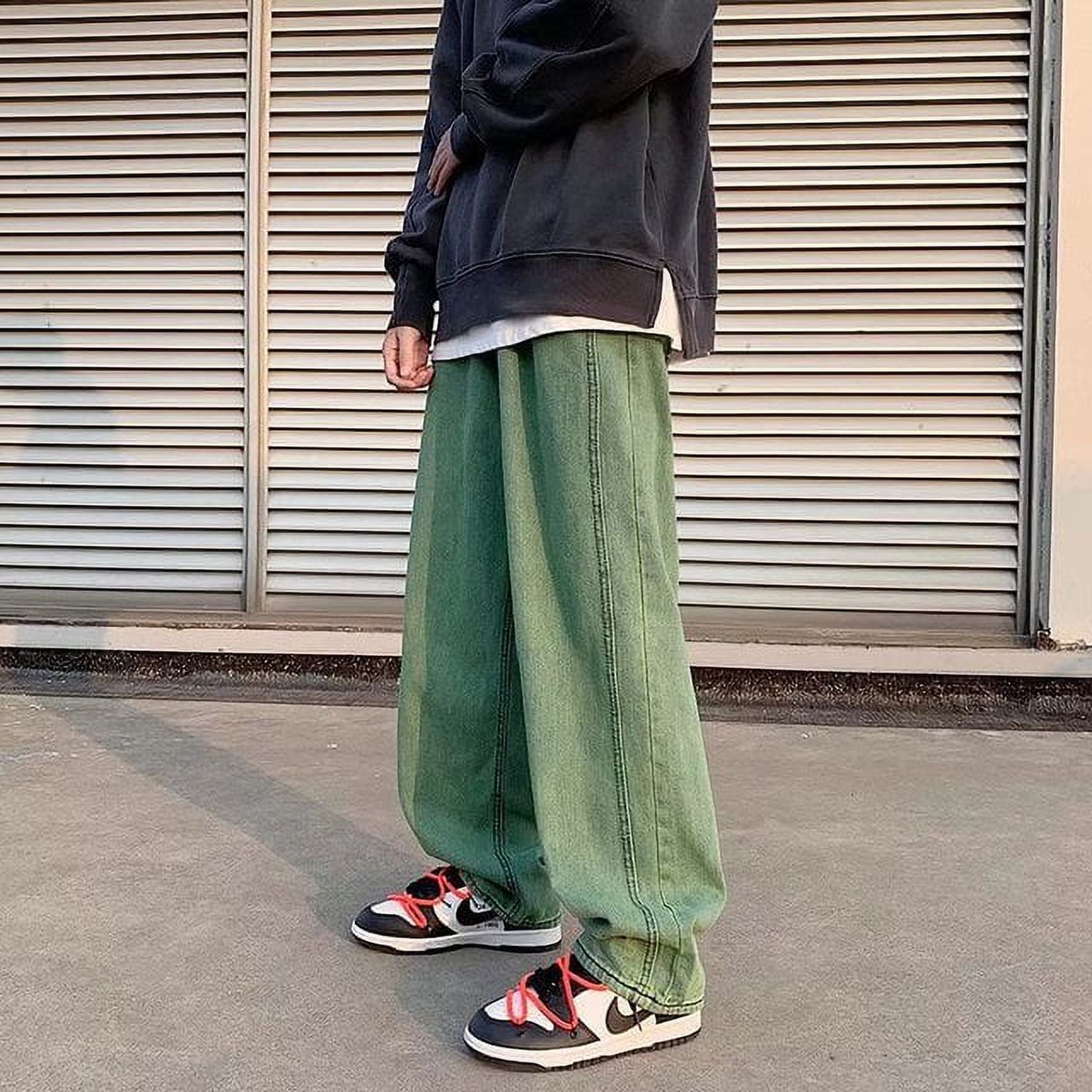 Cargo Jeans Men's Hong Kong Style Trend Street Baggy Green