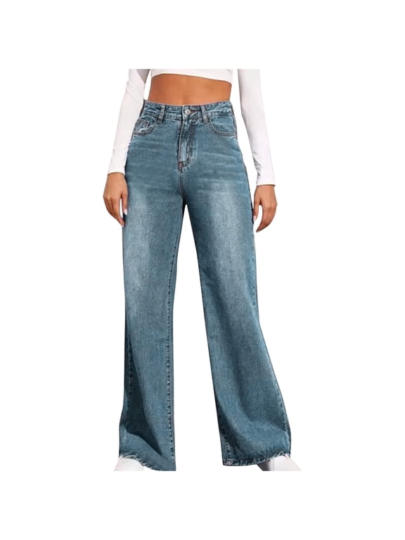 Cargo Jeans for Women Straight Leg Jeans for Women, High Waisted Wide Leg Loose Baggy Jean Pants Boyfriends Denim Pants Trousers with Pockets Light Blue M