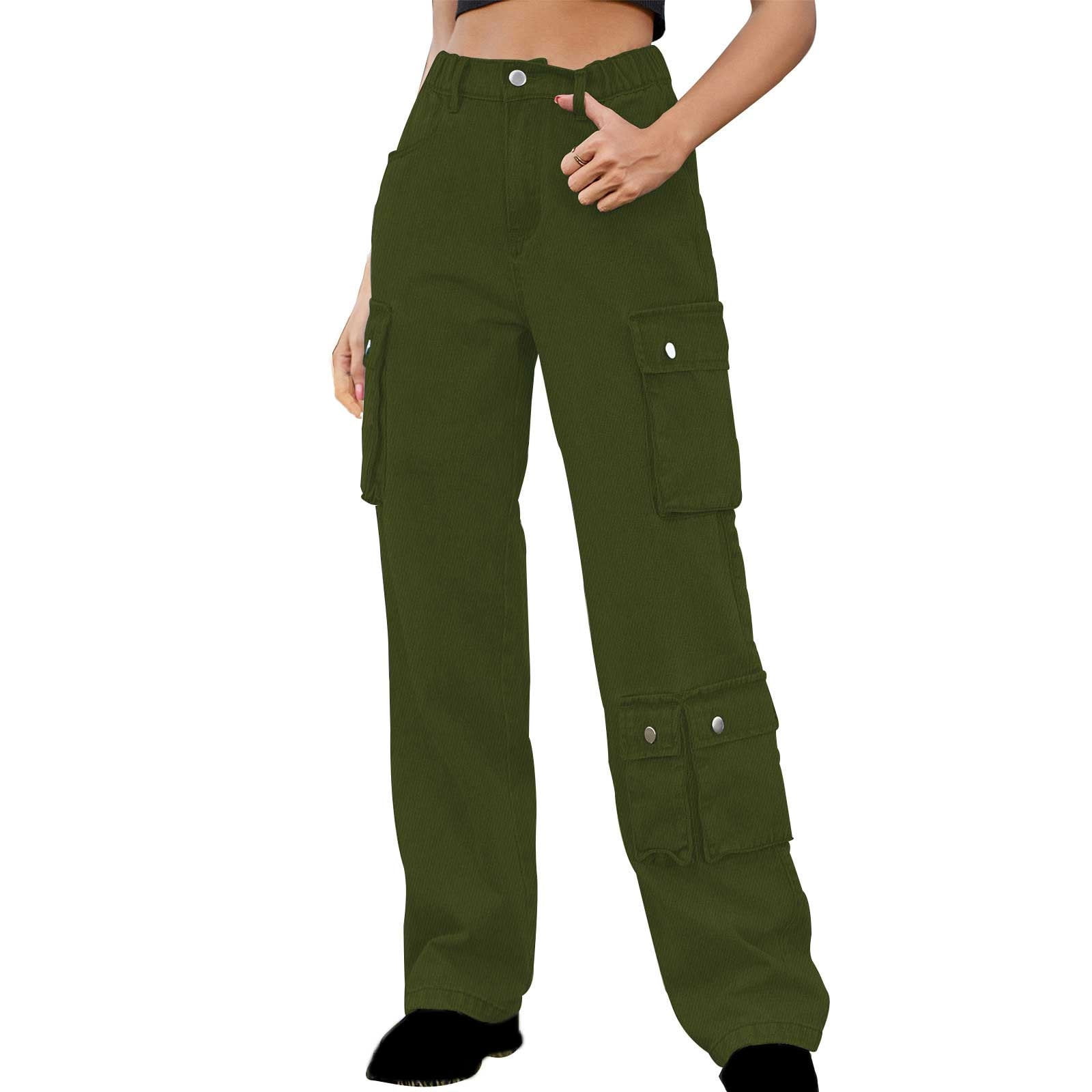 Women Vintage Street Cargo Jeans Casual Wide Leg Pants