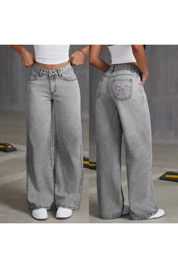 Cargo Jeans for Juniors Girls Wide Leg Jeans Casual Baggy Pants for Girl Cute Soild Teens Straight Pant Y2k Trousers Fall Winter Streetwear 7-16Y