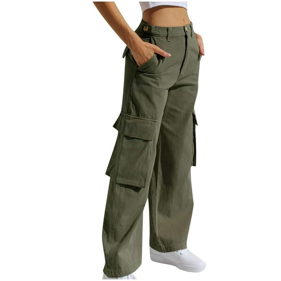 Cargo Jeans for Women High Waisted Wide Leg Jeans with Flap Pocket Y2K Womens Carpenter Jeans Denim Cargo Pants Army Green M