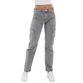 thumbnail image 1 of Cargo Jeans for Women Straight Leg High Waisted Stretchy Loose Fit Denim Pants with Pockets Lightweight Comfy Y2k Style Casual Trousers, 1 of 8