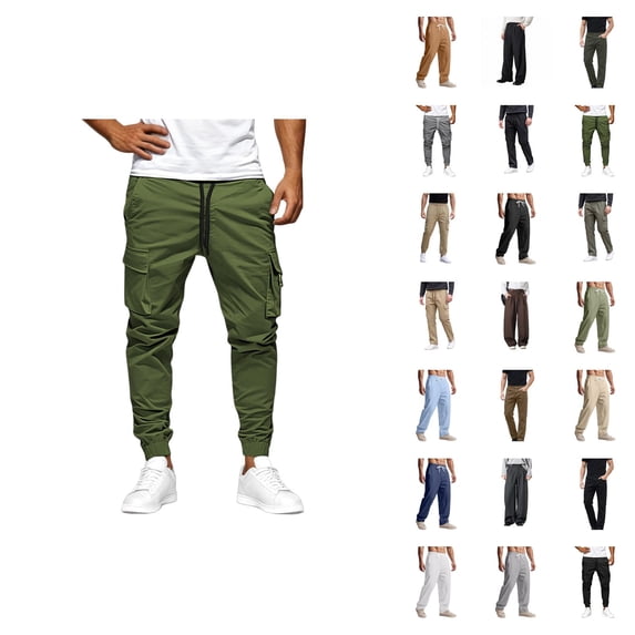 Cargo Jogger Pants Elastic Waist Slim Fit With Zipper Pockets Pants For