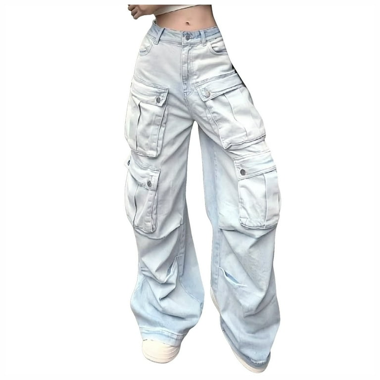Cargo Jogger Pants for Women Elastic Low Waist Solid Color Casual Pants Camping Travel Outdoor Loose Fit Harajuku Vintage Jogger Sweatpants with Multipockets S Walmart