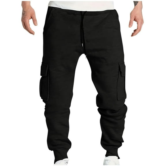 Cargo Jogger Sweatpants for Men Drawstring Elastic Waist Joggers Workout Pants for Tall Men Athletic Pants with 4 Pockets, Black, XXL