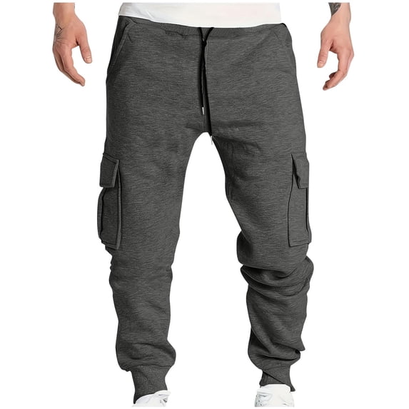 Cargo Jogger Sweatpants for Men Drawstring Elastic Waist Joggers Workout Pants for Tall Men Athletic Pants with 4 Pockets, Dark Gray, S
