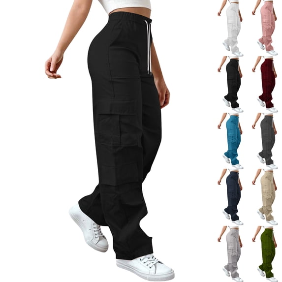 Cargo Joggers For Women Casual High Waisted Wide Leg Travel Golf Cargo Safari Pants With Pockets