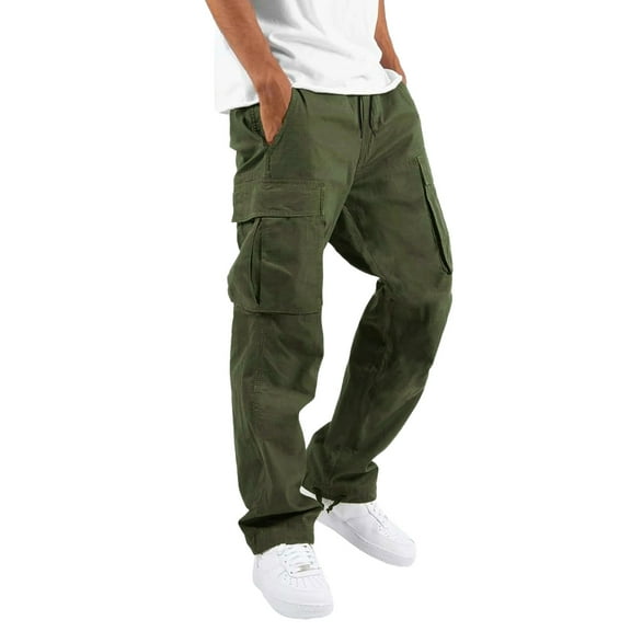 Cargo Joggers Men – Everyday Pants for Gym or Lounge Mens Casual Waist Color Sports Hat Woven Pocket Foot Rope Solid Pants Street Cargo Tie Cargo Pants