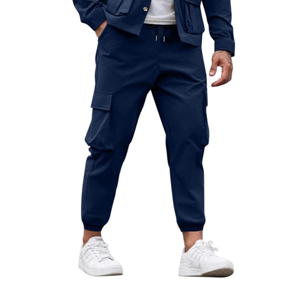 Cargo Joggers Pants For Men Casual Drawstring Elastic Waist Tapered Work Cargo Pants Outdoor Hiking Trousers With Pockets