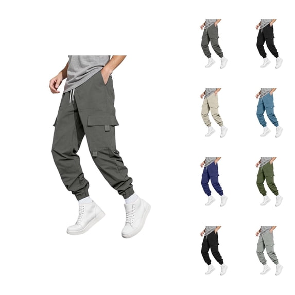 Cargo Joggers for Men 2025 Elastic Waist Drawstring Casual Cargo Jogging Pants Sweatpants with Pockets Mens Trousers