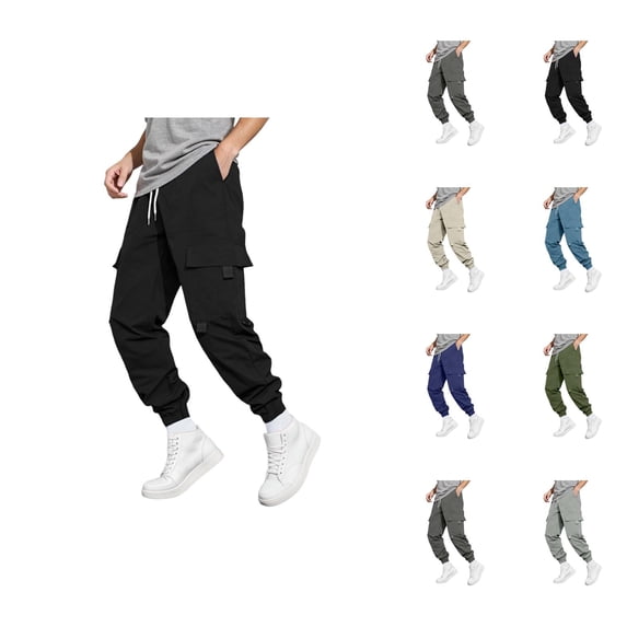 Cargo Sweatpants for Men 2025 Straight Leg Elastic Waist Drawstring Joggers with Pockets Mens Casual Pants Trousers